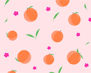 seamless pattern with peaches, leaves and peach flowers