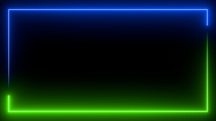 Sci Fy neon glowing lines on black background. Blank background in the center. Simple neon frame. 3d rendering image.
