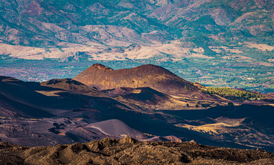 Volcanic landscape. Craters at Mt Etna 