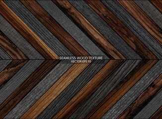 Seamless wooden background with chevron pattern. Texture of old brown barn planks, EPS 10 vector.  - 429371502