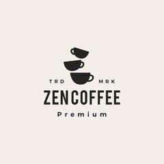 zen coffee balancing cup hipster vintage logo vector icon illustration