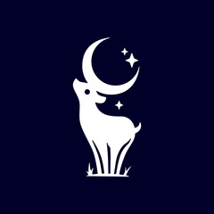 deer crescent moon logo vector icon illustration