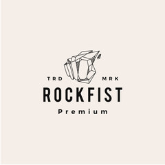 rock stone fist hipster vintage logo vector icon illustration