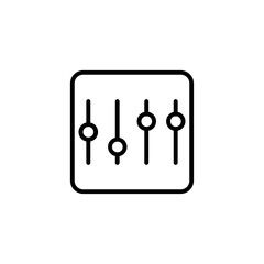 Equalizer or regulator mixer thin line icon in black. Trendy flat isolated symbol, sign can be used for: illustration, outline, logo, mobile, app, emblem, design, web, dev, site, ui, ux. Vector EPS 10