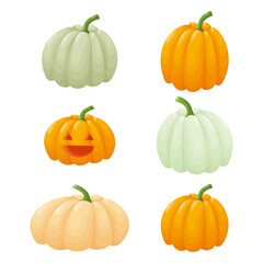 Set of isolated pumpkins.