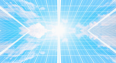 Solar Panel (Photovoltaic) with cloudy sky reflection