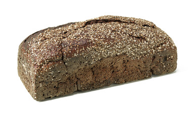 Homemade black bread with seeds, isolated over white background