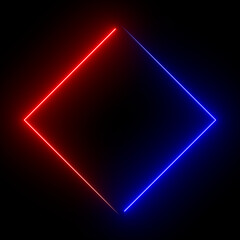 Sci Fy neon glowing lines on black background. Blank background in the center. Simple neon frame. 3d rendering image.