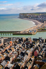 Le Tréport. Vue panoramique sur le front de mer depuis les Terrasses. Seine-Maritime. Normandie
