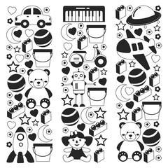 Kindergarten pattern with little children and toys. Creativity and imagination.