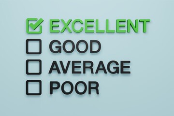 Excellent, Good, Average, Poor - credit score checklist, performance review, customer service