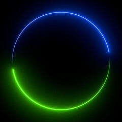 Sci Fy neon glowing lines on black background. Blank background in the center. Simple neon frame. 3d rendering image.