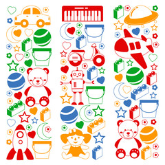 Kindergarten pattern with little children and toys. Creativity and imagination.