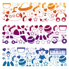 Kindergarten pattern with little children and toys. Creativity and imagination.