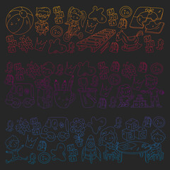 Kindergarten pattern with little children and toys. Creativity and imagination.