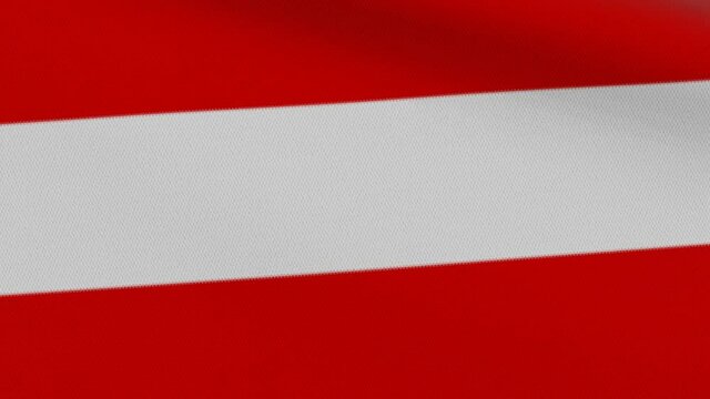Flag of Austria with red and white horizontal stripes waving in the wind