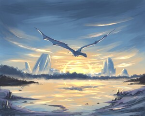 Obraz premium Fantasy dragon over the sea