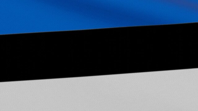 Close-up of the flag of Estonia with horizontal blue, black and white stripes
