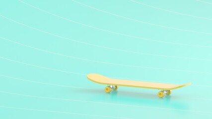 3d yellow Skateboard on the cyan background.3d rendering