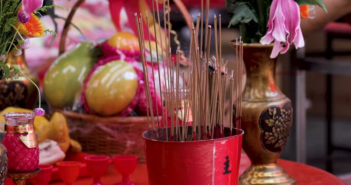 (2020 09 02 new taipei city)Traditional Chinese religious customs, Chinese Ghost Festival, sacrifices on the table