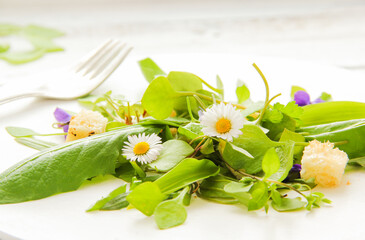 Wildkräuter Salat essbare Blüten Blätter © eflstudioart