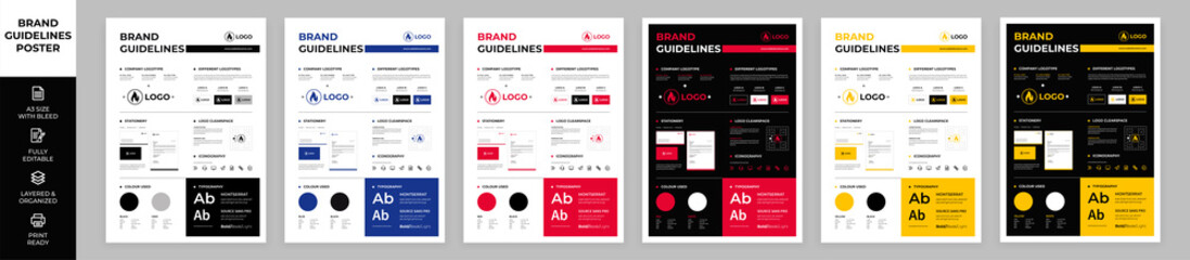 Fototapeta na wymiar DIN A3 Brand Guidelines Poster Layout Set, Brand Manual Templates, Simple style and modern layout Brand Style, Brand Identity, Brand Guidelines