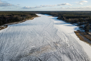 Obraz premium Aerial view of frozen lake, Latvia.
