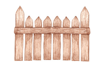 Watercolor garden fence. Spring gardening.