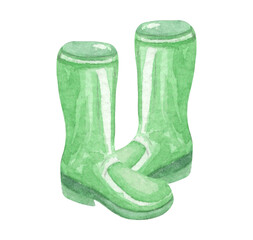 WAtercolor Wellington Boots. Gardening shoes.