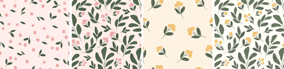 Fotobehang Set of seamless patterns in floral style for design.Vector illustration © Екатерина Белова