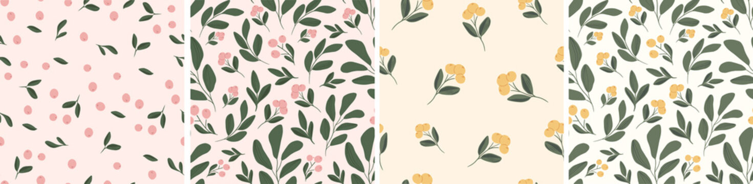 Set of seamless patterns in floral style for design.Vector illustration