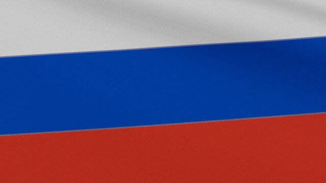 Flag of Russia with white, blue and red horizontal stripes waving in the wind