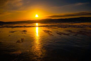 Sunset on a frozen lake