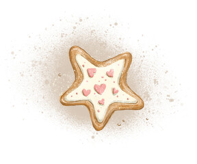 Christmas gingerbread cookies. For web, bakery menu, flyer for restaurants of cafe. Digital illustration design.