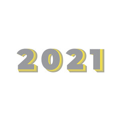 Numbers 2021. The design is made in 3D. The transition of yellow and gray. White background. Logo, banner, poster. 100% vector illustration.