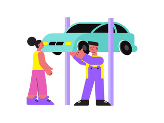 Flat Woman Car Illustration