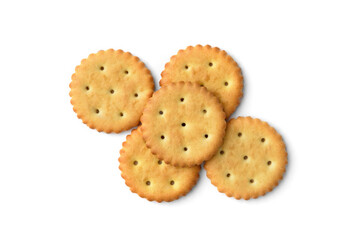 Salt crackers isolated on white background. Top view.