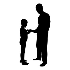 Silhouette man transmits thing to boy father male give book gadget smartphone son children take something dad relationship family concept child friendship toddler daddy black color vector 
