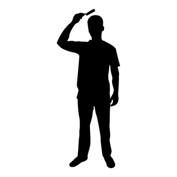 recommend clip art: Silhouette man is combing hair use hairbrush front view black color vector illustration flat style image