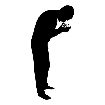 recommend clip art: Silhouette man wash face water male cleansing facial washes his concept cares about his look hygiene bubbles in hand black color vector illustration flat style image