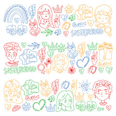 Creative pattern with vector woman. Group of african and indian girls.