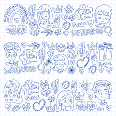 Vector pattern with afro american woman, asian girls.