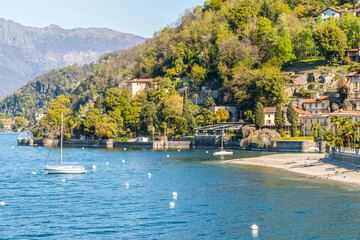 The Colmegna coast with its beach and its villas