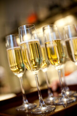 Champagne in bottles and in many glasses