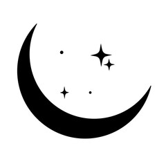 Black crescent moon with stars. islamic religious symbol Ramadan. Design element for logos icons. Vector illustration. Modern Boho style art © olindana