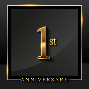 1st anniversary logo golden colored isolated on black background, vector design for greeting card and invitation card.