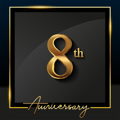 8th anniversary logo golden colored isolated on black background, vector design for greeting card and invitation card.