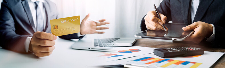 Businesswoman use laptop ,analytics and financial and bank technology concept, chart from computer laptop,Business growth concept