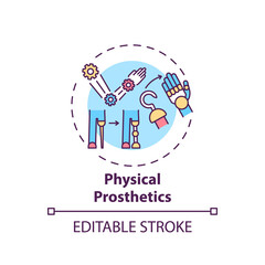 Physical prosthetics concept icon. Rehabilitation engineering idea thin line illustration. Enhancing and restoration functional ability. Vector isolated outline RGB color drawing. Editable stroke