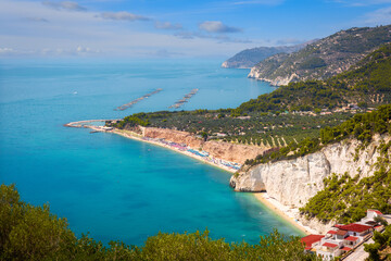 Matinatella Beach and the Gargano south towards Mattinata, Puglia, Italy